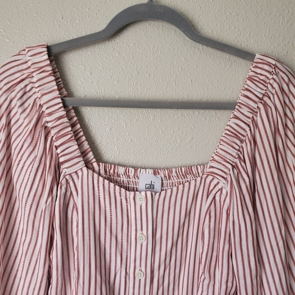 Cabi Carnival Striped Button Front Square Neck Puff Sleeve Blouse Womens S - Picture 3 of 11